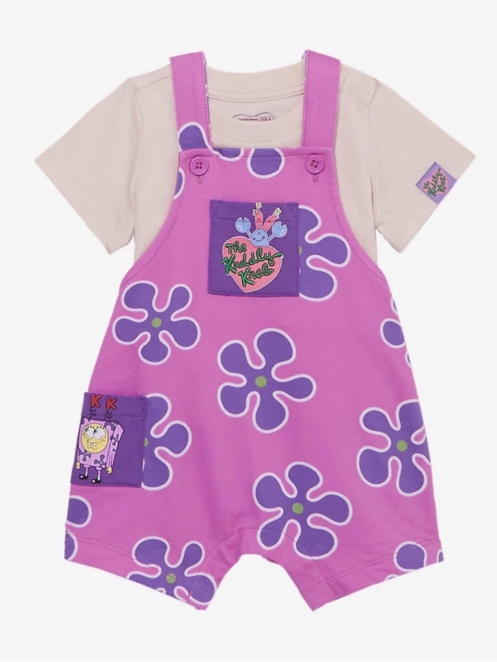 SpongeBob Squarepants Pink & Purple Flower Overalls One-Piece